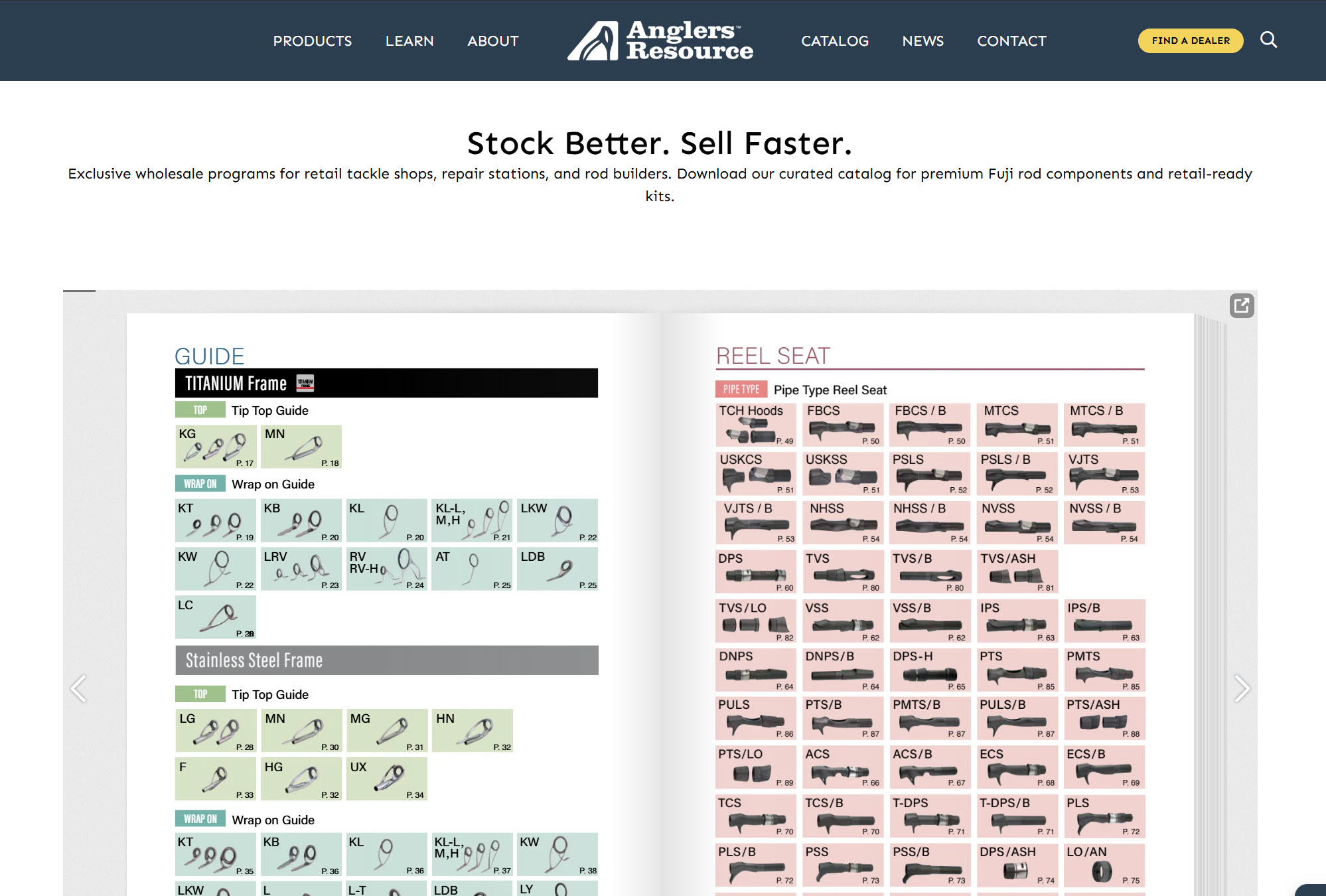 Anglers Resource wholesale catalogue spread. Guides and reel seats