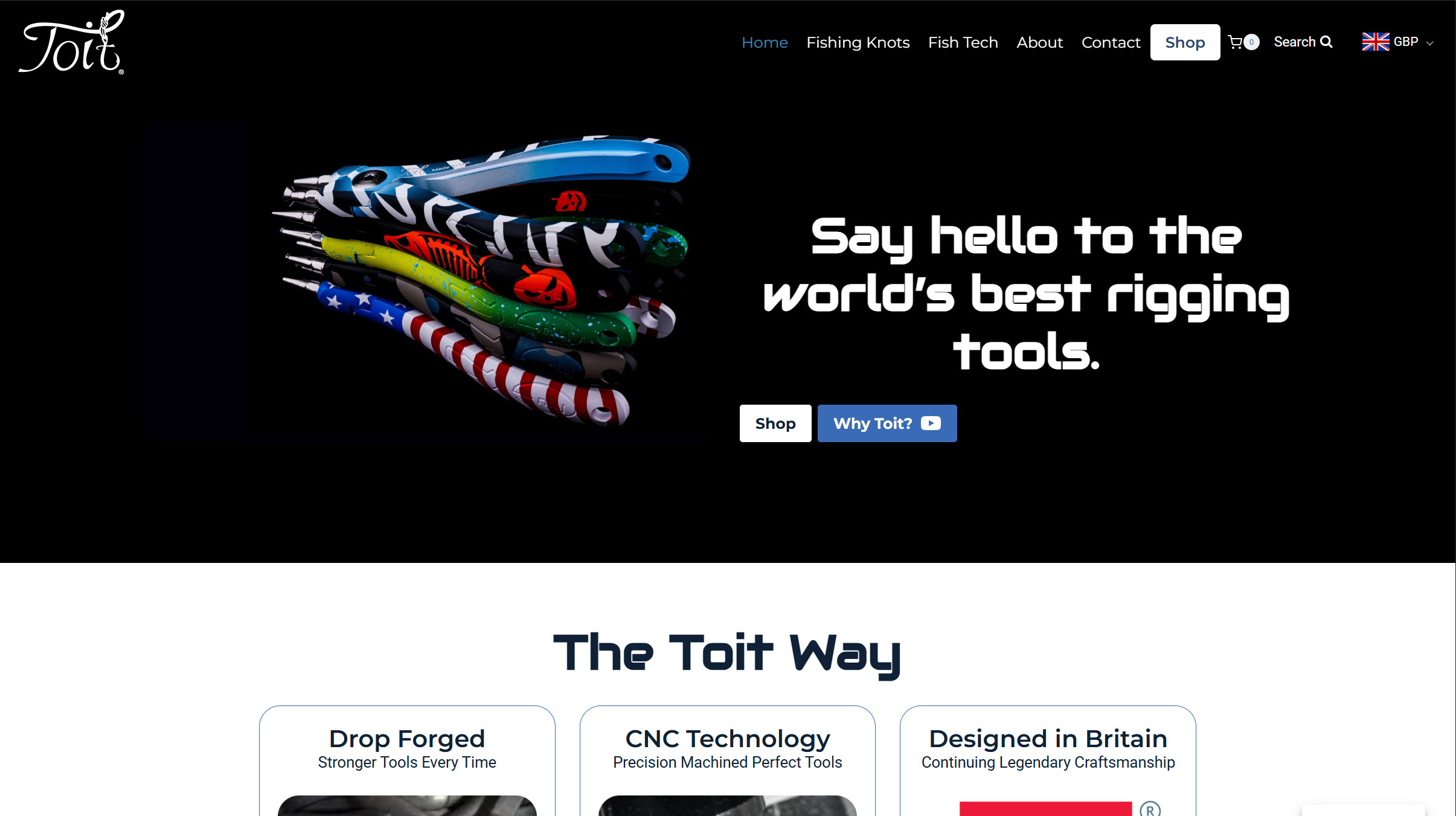 Toit Fishing homepage. Say hello to the world's best rigging tools, with a fan of branded fishing pliers