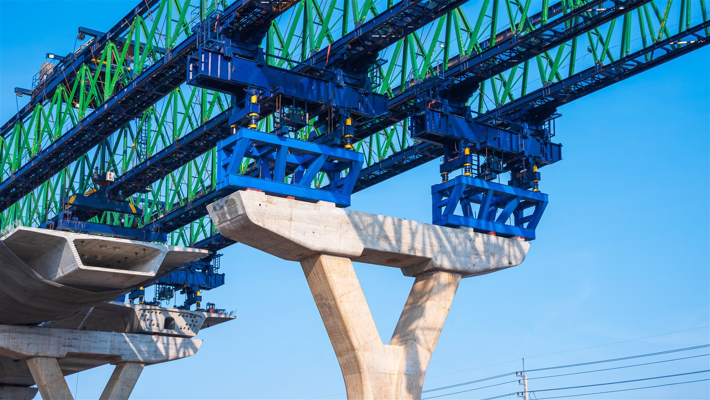 A bridge deck being launched onto its piers