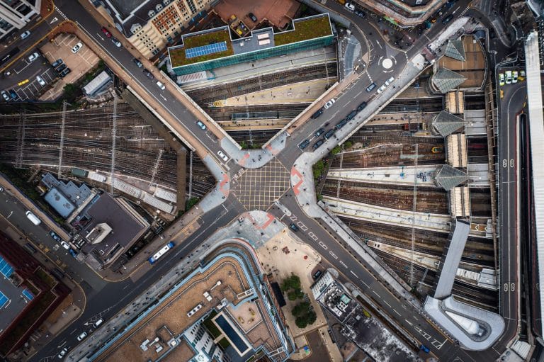 Road bridges crossing over one another, from the air